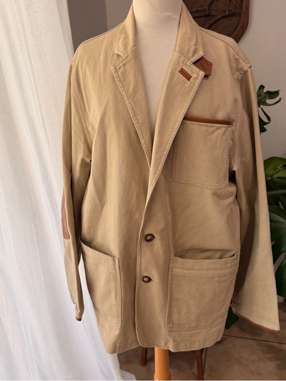 Orvis Zambezi Twill Jacket 38 Tan Safari Blazer Leather Elbow Patch